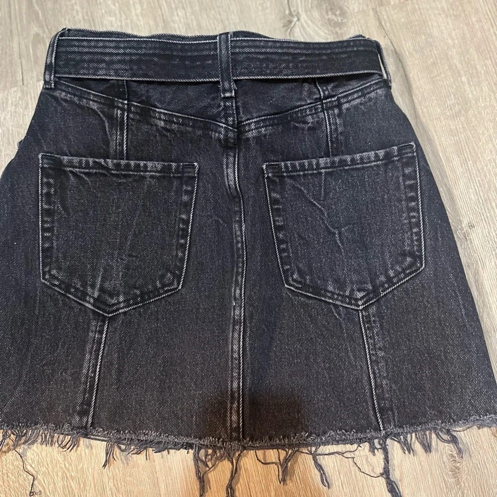 Abercrombie & Fitch Y2K Black Denim Mini Skirt Belted Distressed Raw Hem Size 4